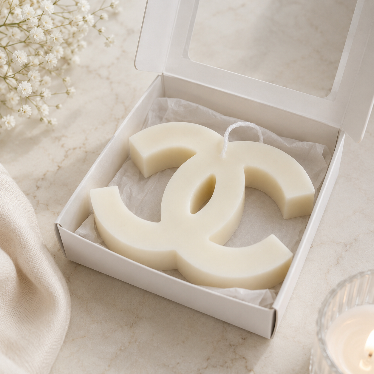 The Amoura Signature Candle™ | Luxury Logo-Inspired Favor