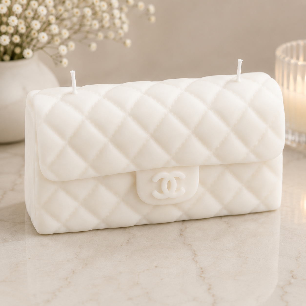Large Quilted Bag Candle Favor | Luxury Statement Candle
